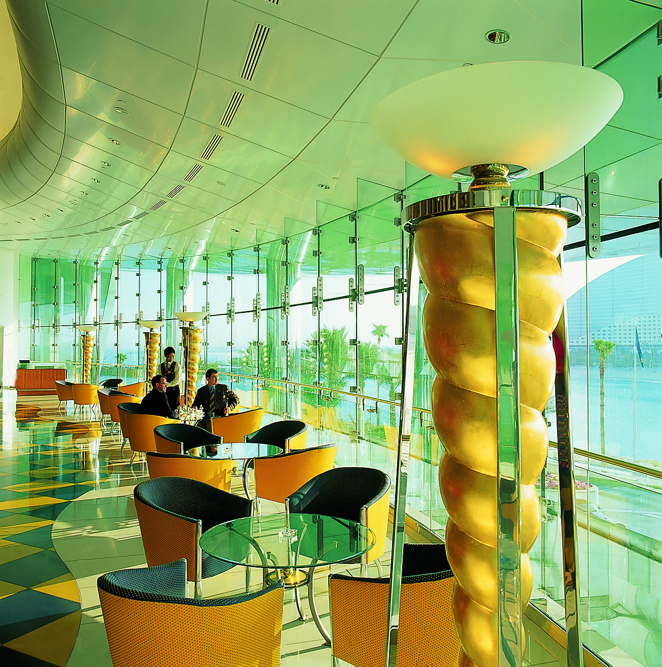 Burj Al Arab Dubai atrium dining area with panoramic sea views