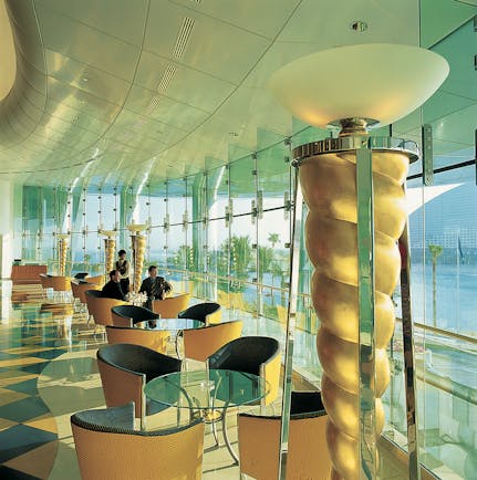 Burj Al Arab Dubai atrium dining area with panoramic sea views