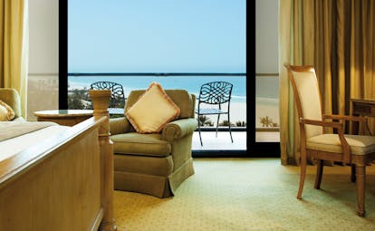 Le Royal Meridien Beach Resort and Spa Dubai tower room bedroom with balcony 