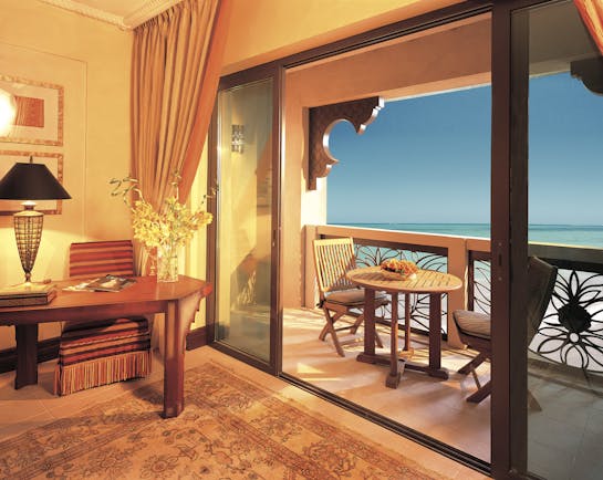 Madinat Jumeirah Dubai Al Qasr Ocean deluxe bedroom with balcony and sea view