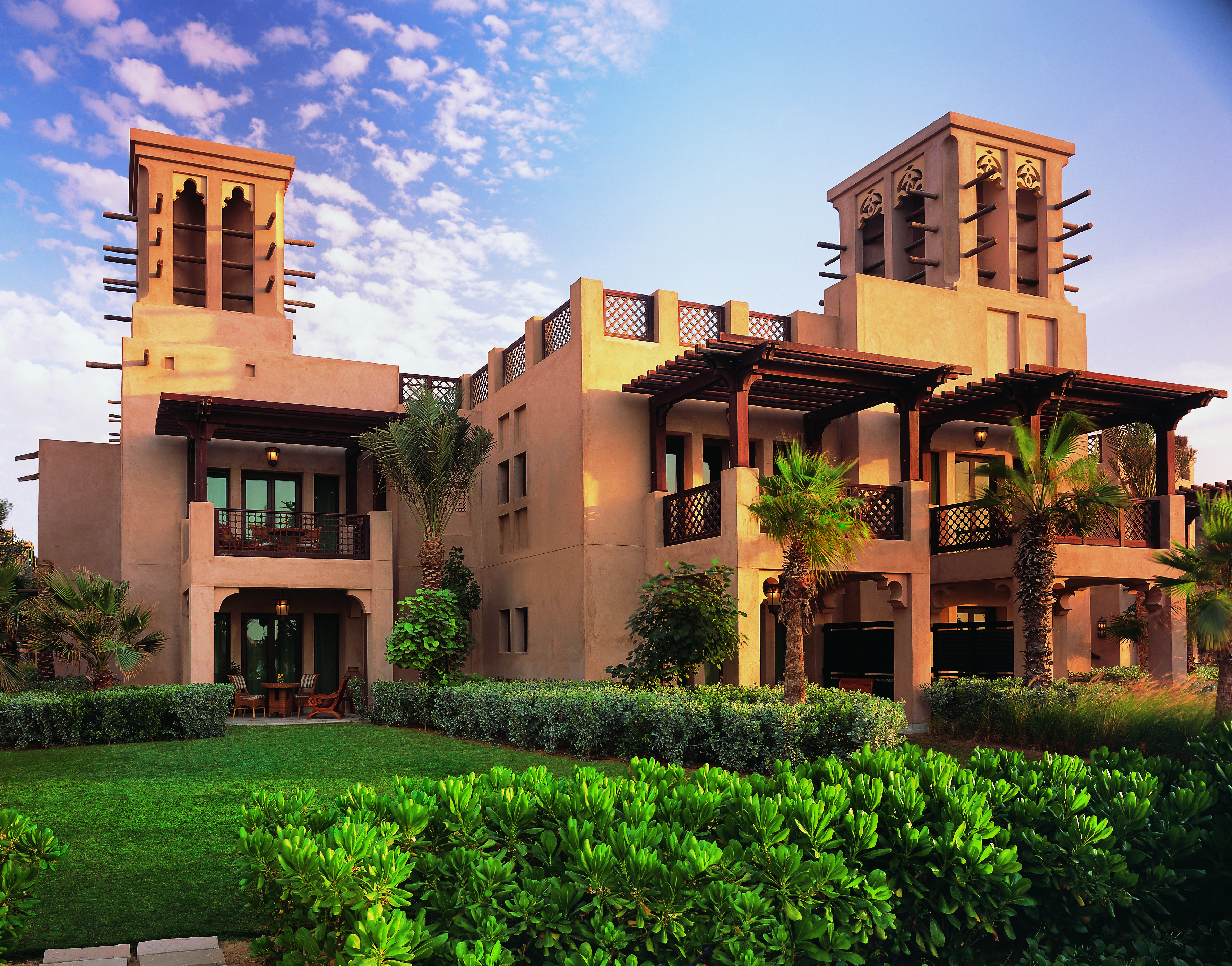Madinat Jumeirah Dubai villa exterior building with balconies and traditional Arabic architecture