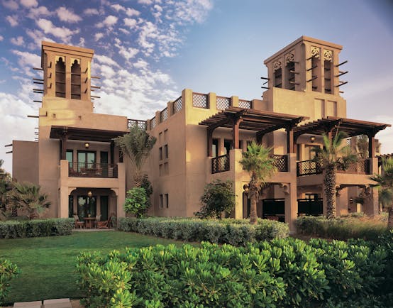 Madinat Jumeirah Dubai villa exterior building with balconies and traditional Arabic architecture