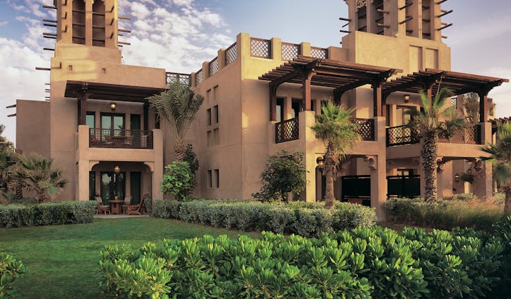 Madinat Jumeirah Dubai villa exterior building with balconies and traditional Arabic architecture