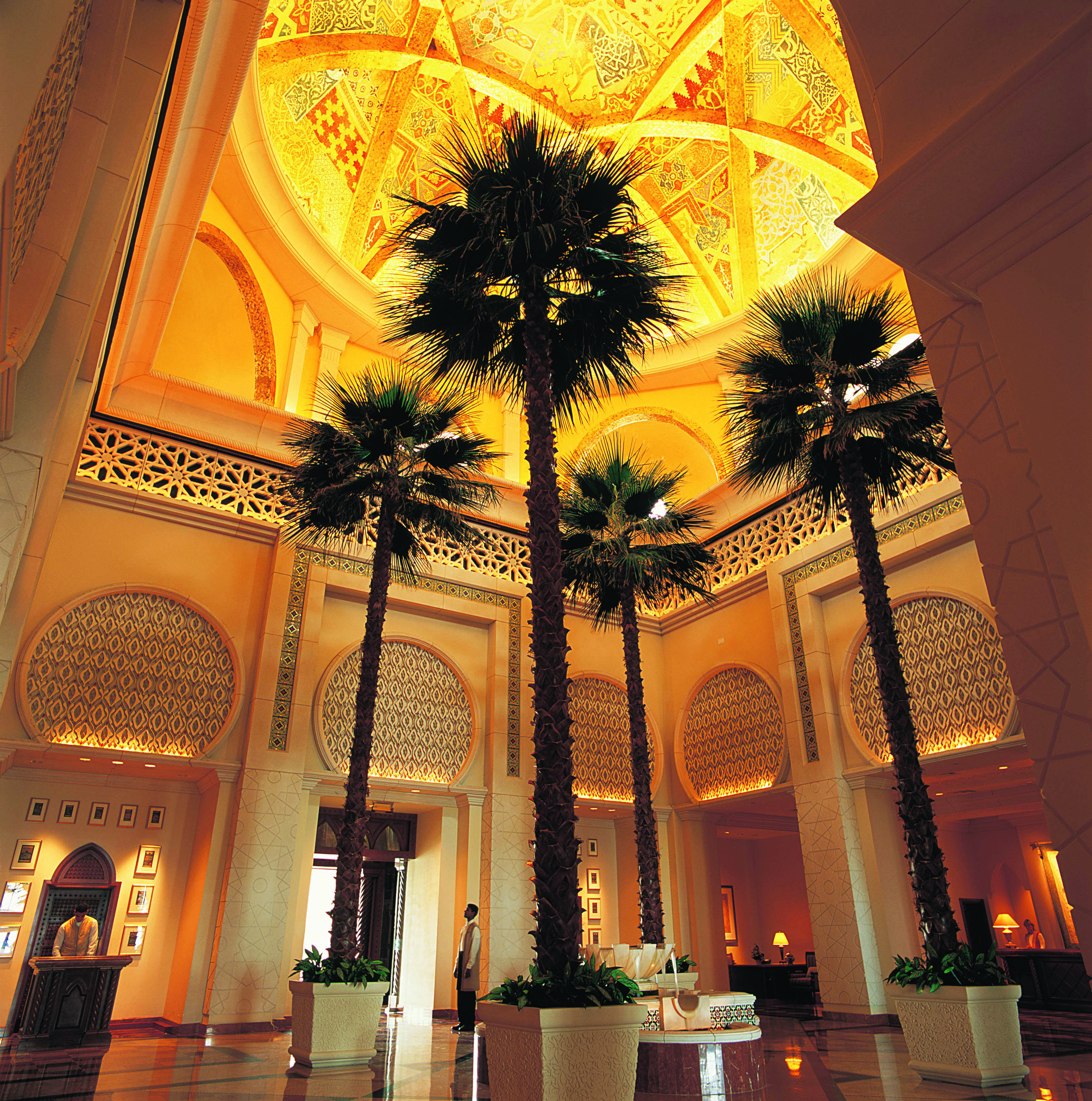 One and Only Royal Mirage Dubai lobby with traditional Arabic decorative features and palms