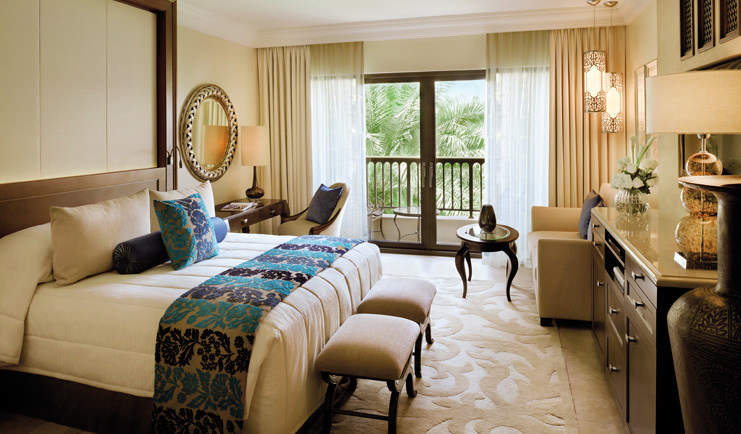 One and Only Royal Mirage Dubai superior deluxe bedroom with sofa desk and balcony