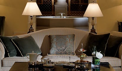 The Ritz-Carlton Dubai lounge with sofa and tea set