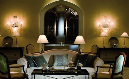 The Ritz-Carlton Dubai lounge with sofa and tea 