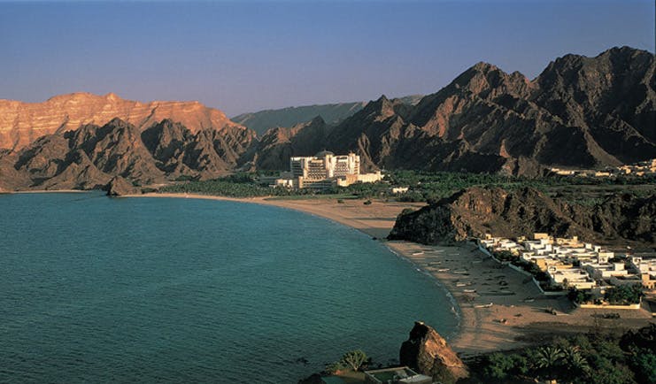 Al Bustan Palace Hotel Oman sea view hotel next to the sea and mountains