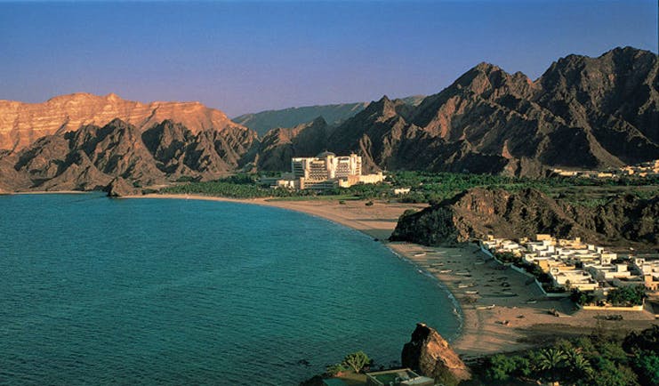 Al Bustan Palace Hotel Oman sea view hotel next to the sea and mountains