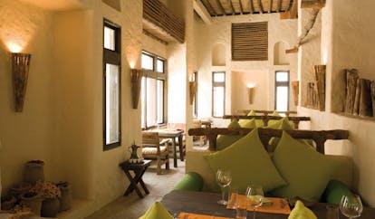 Six Senses Zighy Bay Oman indoor restaurant in traditional stone building