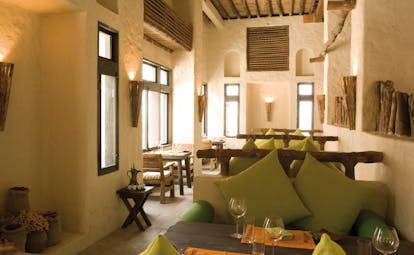 Six Senses Zighy Bay Oman indoor restaurant in traditional stone building