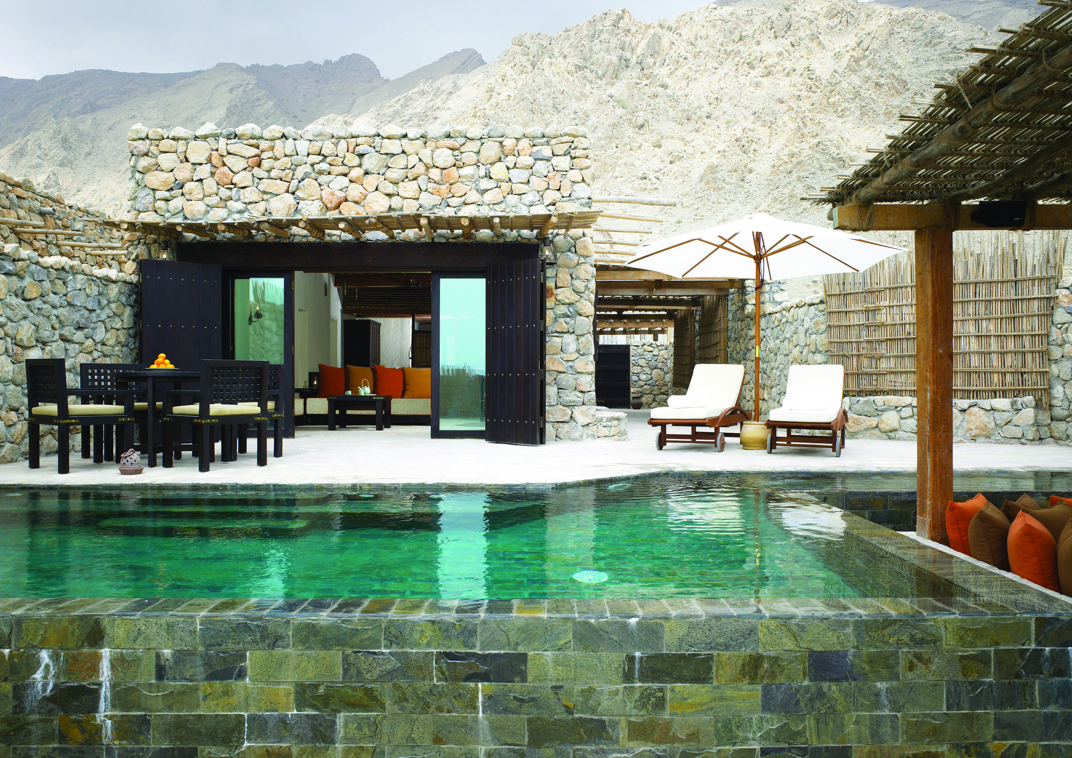 Six Senses Zighy Bay Oman pool villa stone villa with private pool terrace and loungers