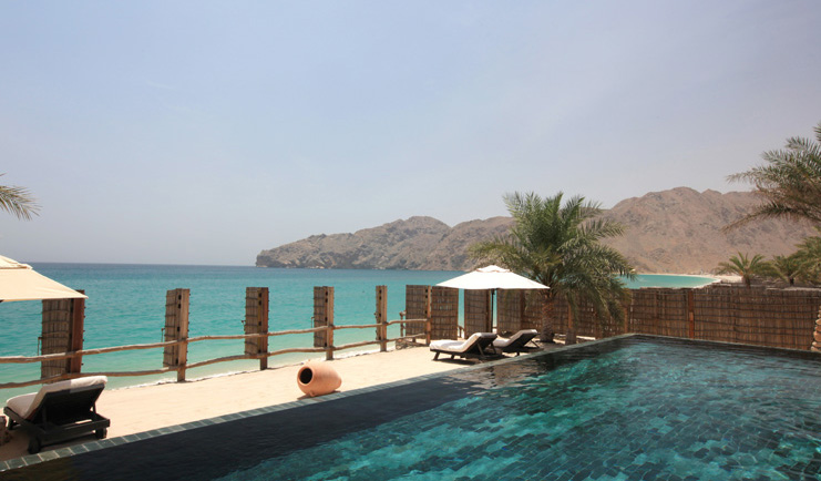 Six Senses Zighy Bay Oman private retreat pool with loungers and sea view