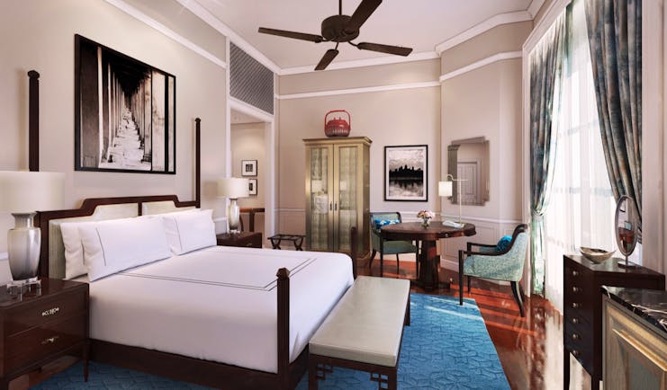 Raffles d'Angkor landmark room, double bed, elegant decor with colonial style