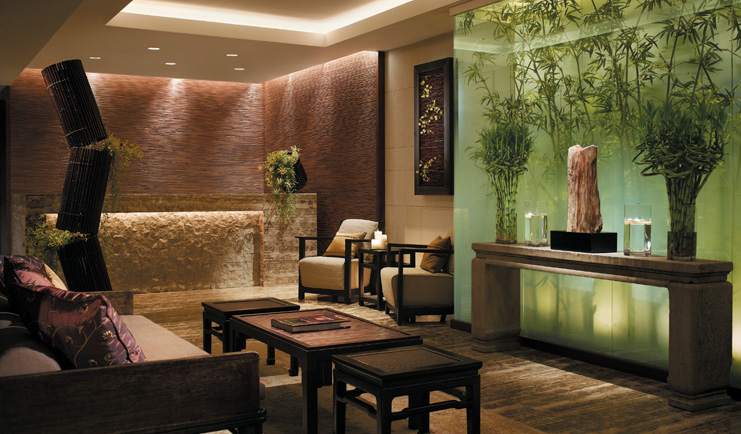 The Peninsula Hong Kong spa reception muted modern decor sitting area plants