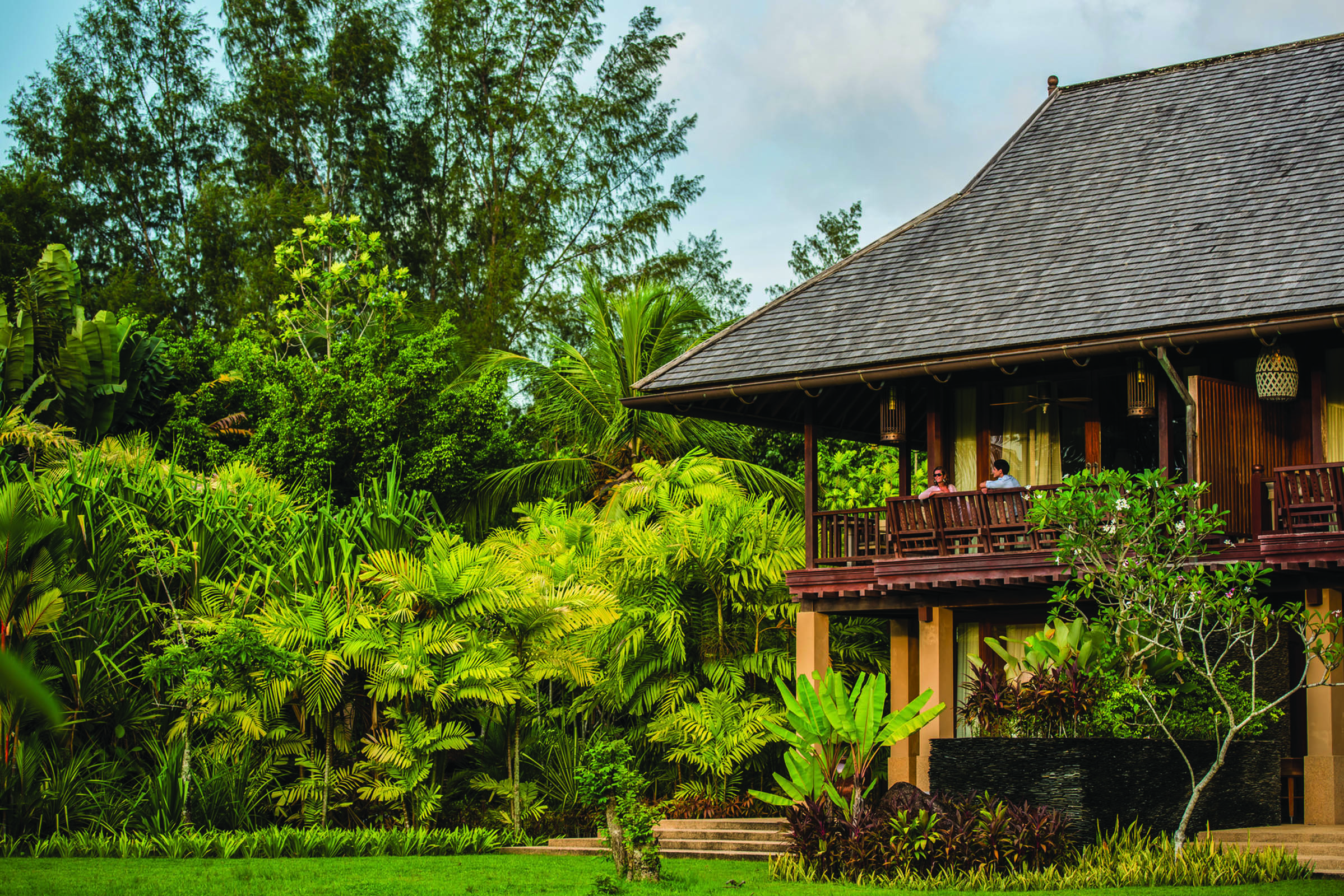 Four Seasons Langkawi Malaysia building hotel balcony view over lawns edge of rainforest