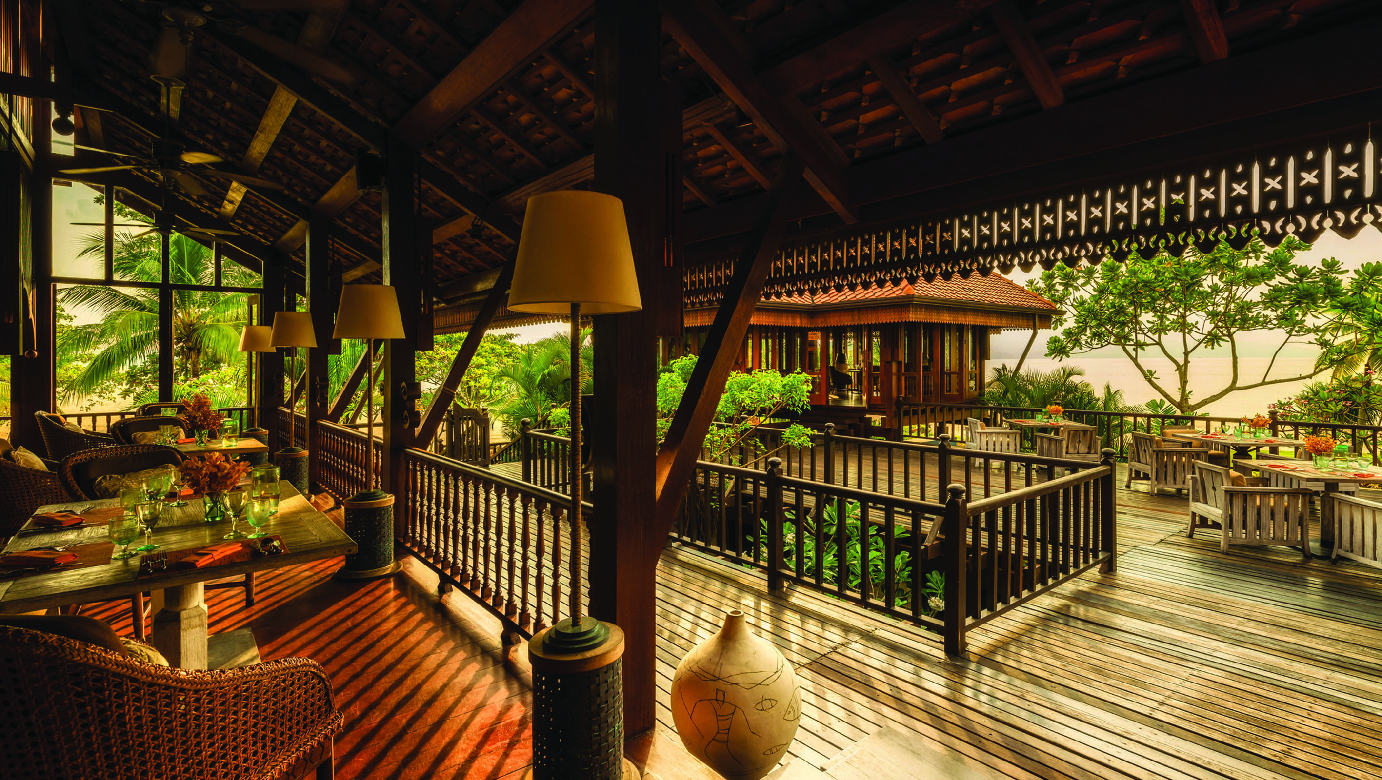 Four Seasons Langkawi Malaysia restaurant indoor and terrace dining authentic décor