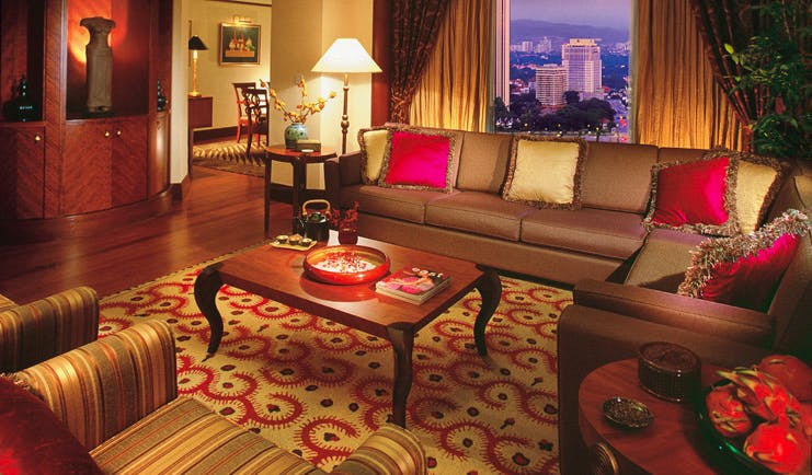 Mandarin Oriental Kuala Lumpur club suite lounge sofas armchairs ornate décor