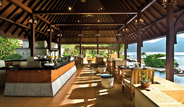 Pangkor Laut Malaysia bar open walled hut modern décor overlooking Straits of Malacca