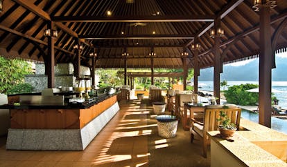 Pangkor Laut Malaysia bar open walled hut modern décor overlooking Straits of Malacca