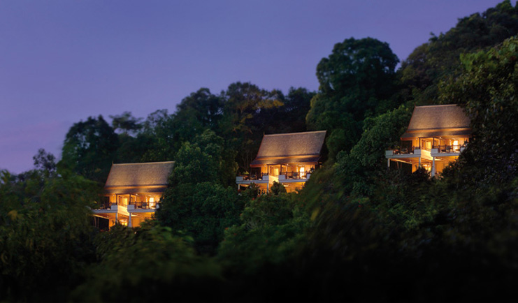 Pangkor Laut Malaysia hill villas exterior at night villas nestled in the rainforest