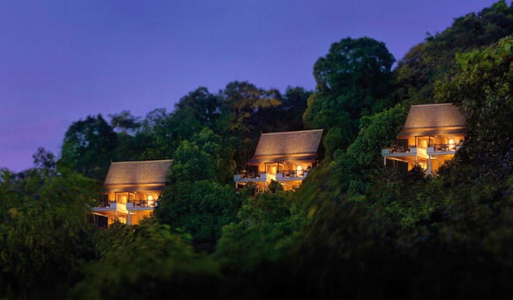 Pangkor Laut Malaysia hill villas exterior at night villas nestled in the rainforest