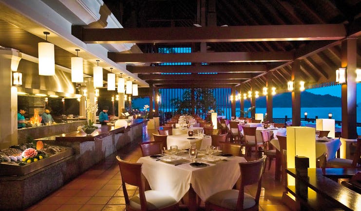 Pangkor Laut Malaysia restaurant Fisherman's Cove modern décor overlooking the sea