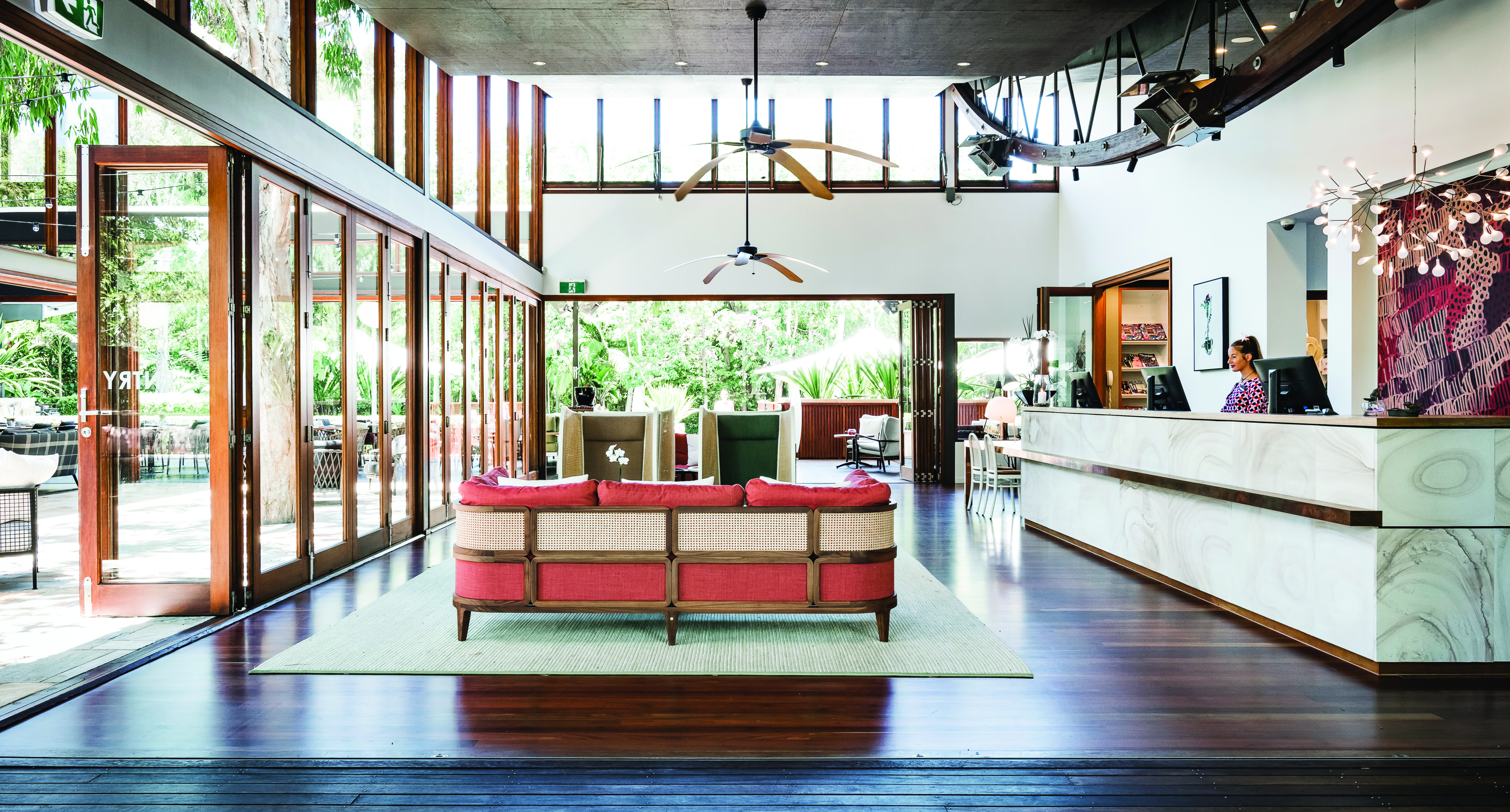 The Byron at Byron New South Wales lobby and reception area with sofa