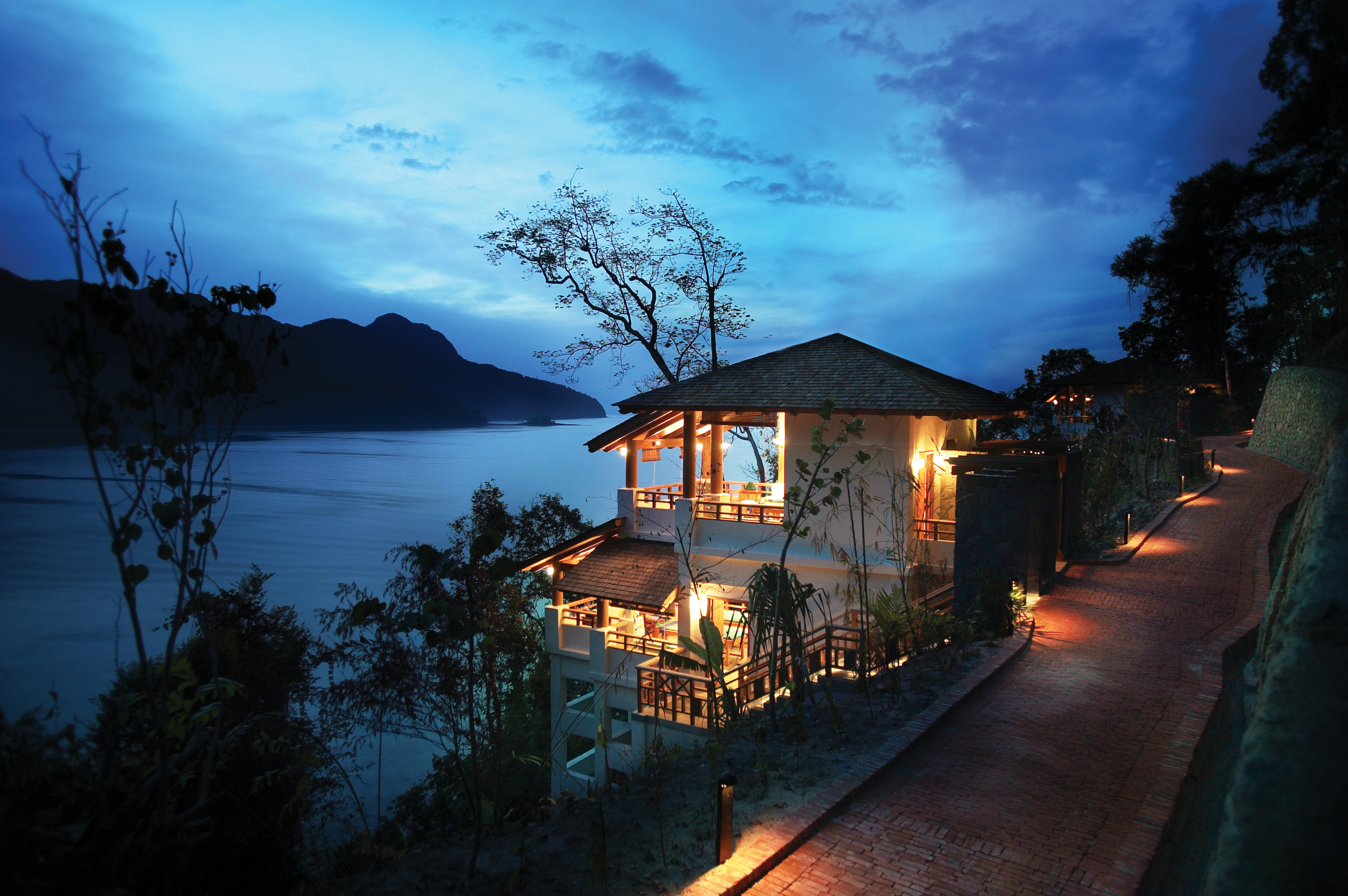 The Andaman Langkawi Malaysia spa exterior at night building overlooking sea