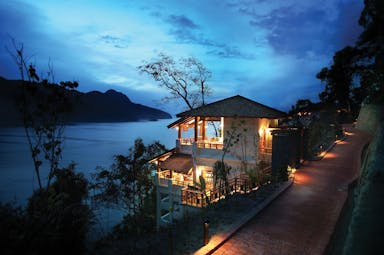 The Andaman Langkawi Malaysia spa exterior at night building overlooking sea
