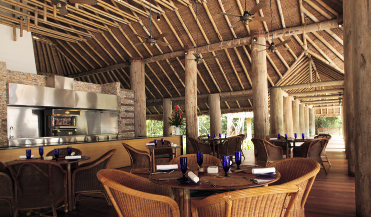 The Datai Malaysia beach bar indoor seating area thatched architecture