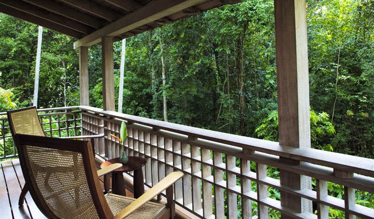 The Datai Malaysia villa balcony chairs overlooking rainforest