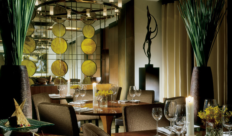 Anantara Siam Bangkok Thailand indoor dining modern decor artwork candle chandelier