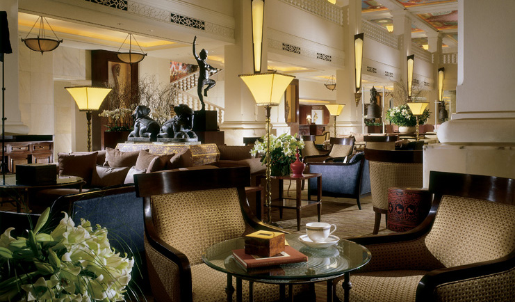 Anantara Siam Bangkok Thailand lobby lounge classic decor Thai sculptures