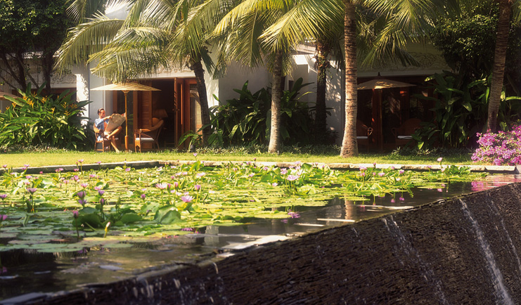Anantara Siam Bangkok Thailand ponds with water lilies gardens and palm trees