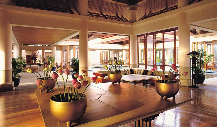 Banyan Tree Phuket Thailand lobby lounge area sofa flowers modern style