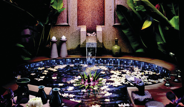 Banyan Tree Phuket Thailand sunken bathtub waterfall tap floating flowers