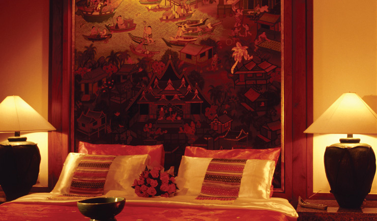 Banyan Tree Phuket Thailand villa bedroom traditional Asian artwork on the wall