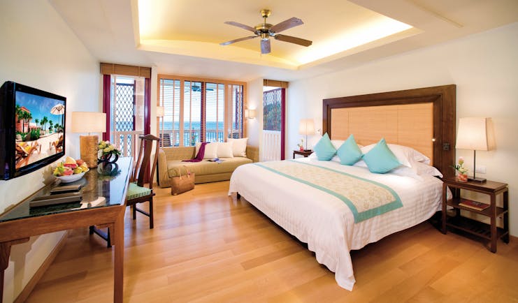 Centara Grand Beach Resort Thailand deluxe ocean facing bedroom bed sofa modern décor