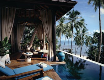 Four Seasons Koh Samui Thailand private pool and terrace sun loungers overlooking beach