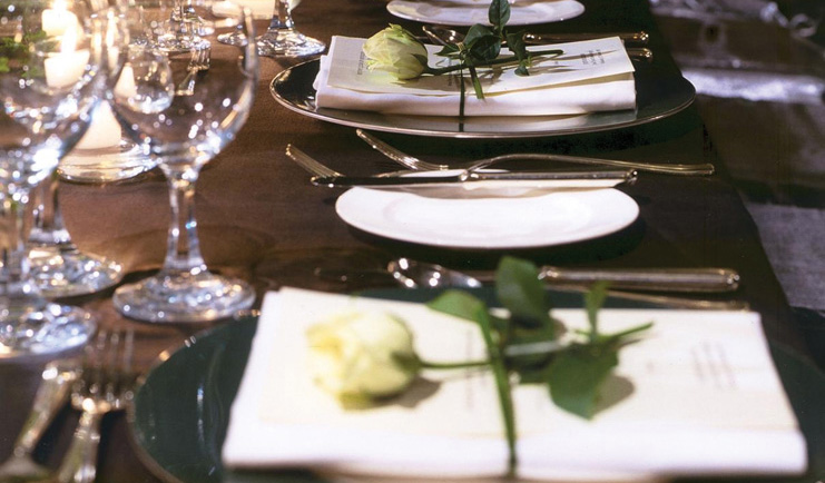 Grand Hyatt Erawan Bangkok Thailand restaurant close up of laid table with roses