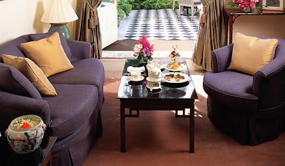 Mandarin Oriental Bangkok Thailand Joseph Conrad salon sofas afternoon tea patio access