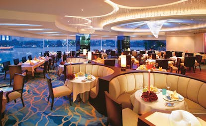 Mandarin Oriental Bangkok Thailand lord jim's restaurant modern decor panoramic river views
