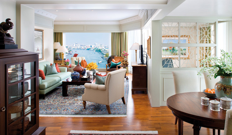 Mandarin Oriental Bangkok Thailand Selandia suite seating area sofa river view