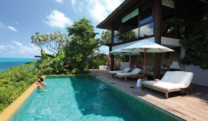 Six Senses Samui Thailand presidential villa pool sun loungers ocean view gardens