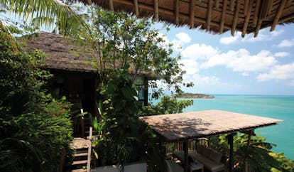 Six Senses Samui Thailand presidential villa view thatched rooves ocean view