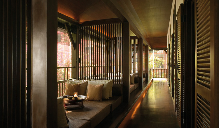 The Dhara Devi Thailand restaurant veranda lounge booths with sofa beds 