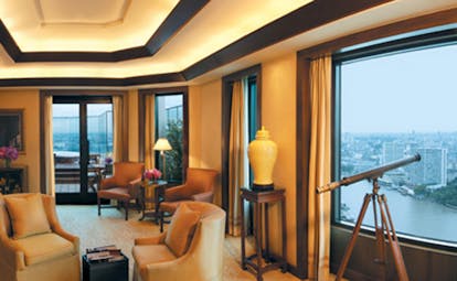 The Peninsula Bangkok Thailand grand terrace suite lounge telescope city and river views