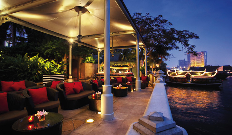 The Peninsula Bangkok Thailand River bar outdoor lounge area with sofas and river views