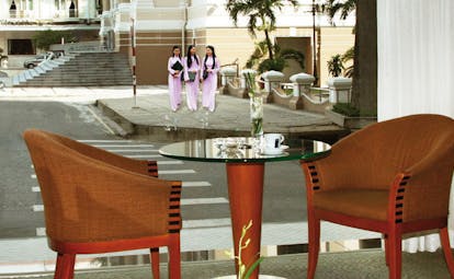 Caravelle Hotel Vietnam lobby lounge seating area with street view